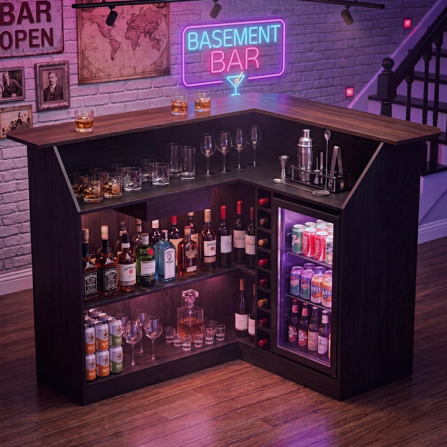 L Shaped Home Bar Unit With Fr - Home Bar And Fridge avis et prix