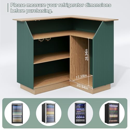 Green Fluted L-Shape Corner Ba - Home Bar And Fridge avis et prix