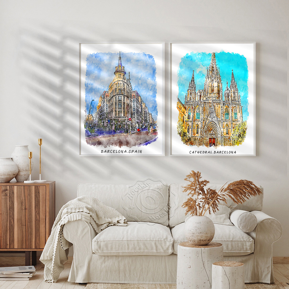 Watercolor Print, World Travel - Home Barcelona avis et prix