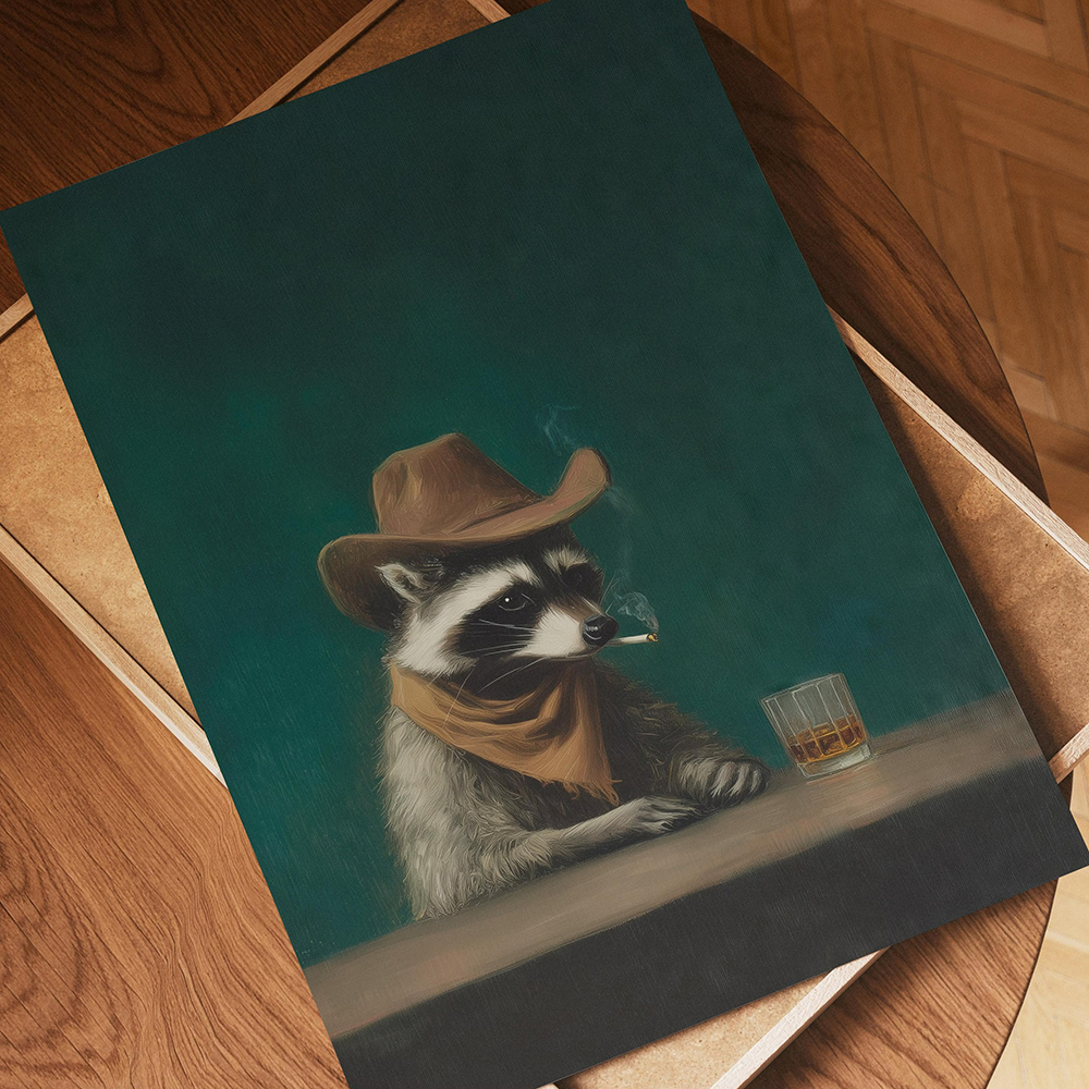 Smoking Raccoon Cowboy Wall Ar - Home Bar Lounge avis et prix