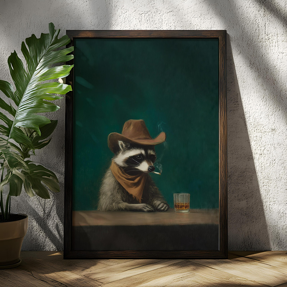 Smoking Raccoon Cowboy Wall Ar - Home Bar Lounge avis et prix
