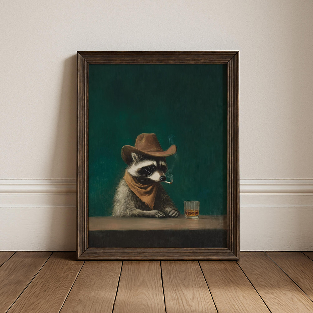 Smoking Raccoon Cowboy Wall Ar - Home Bar Lounge avis et prix