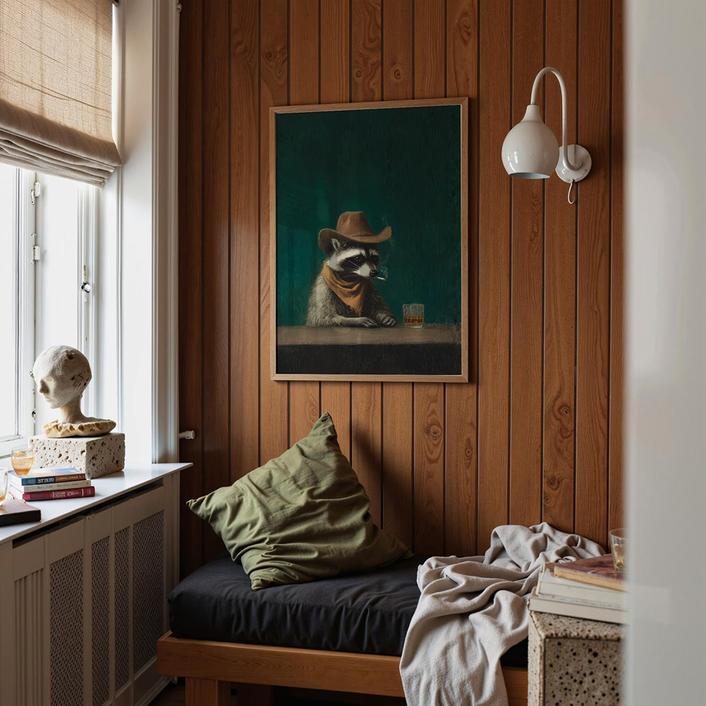 Smoking Raccoon Cowboy Wall Ar - Home Bar Lounge avis et prix